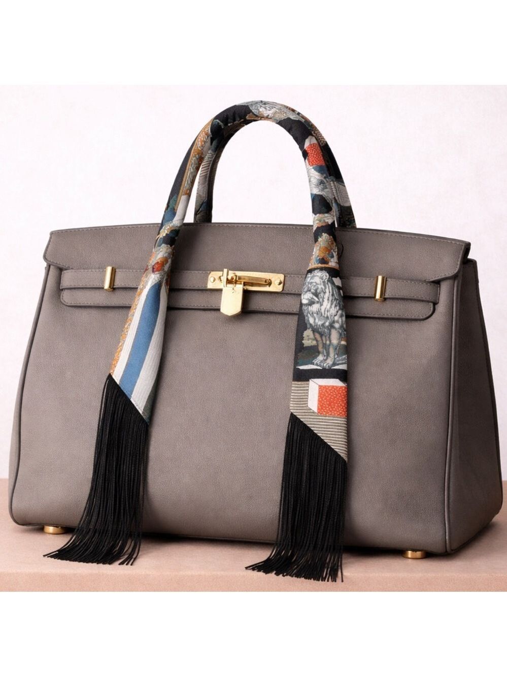 BLACK LION & STRIPE FAUX LEATHER TASSELED SKINNY SCARF BAG HANDLE WRAP NECK TIE